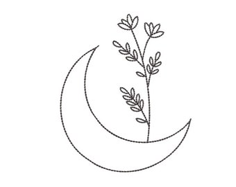 Moon Flower Sketch Machine Embroidery Design, 2 sizes