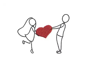 Wedding Couple Holding Heart Machine Embroidery Design, wedding embroidery design