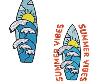 Surfboard  Machine Embroidery Design, 2 sizes, surfing embroidery design, surf vibe embroidery design