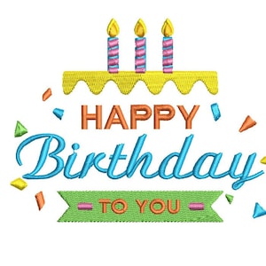 Feliz aniversário para você bolo máquina de bordar design, 2 tamanhos, design de bordado de citação de aniversário