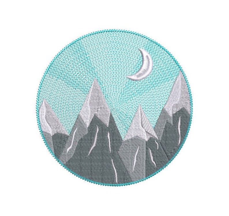 Round Snowcapped Mountain Machine Embroidery Design, Round hoop embroidery design, snow design, Forest pattern, mountain embroidery design image 1