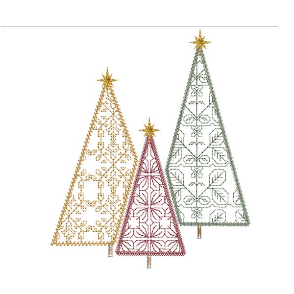 Three Forest Christmas Trees Machine Embroidery Design, 2 sizes, 4x4 and 5x7 hoop, Christmas tree embroidery design, Christmas towel design