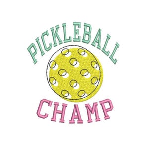 Pickleball Champ Embroidery Machine Design, pickleball embroidery design, 4x4 hoop, Pickle ball towel embroidery