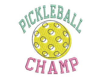 Pickleball Champ Embroidery Machine Design, pickleball embroidery design, 4x4 hoop, Pickle ball towel embroidery