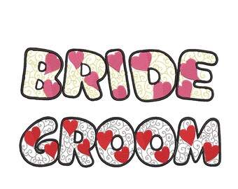 Bride and Groom Heart Machine Embroidery Designs, 4 Sizes, Word Bride bachelorette party