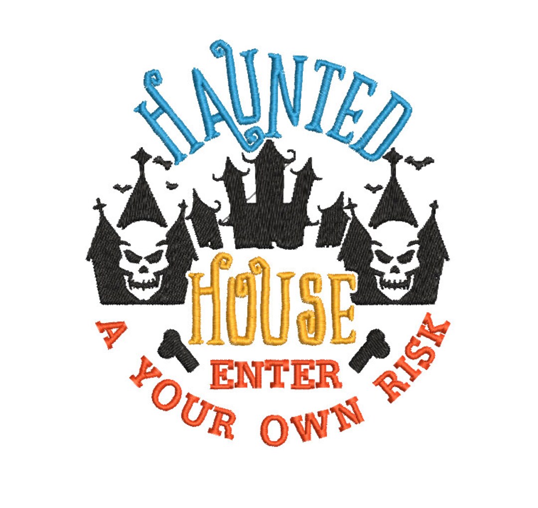 Haunted House Machine Embroidery Design, 2 Sizes, Halloween Embroidery ...