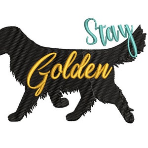 Stay Golden Retriever Dog Máquina de Bordar Design, 2 Tamanhos, Golden Retriever Bordado Design