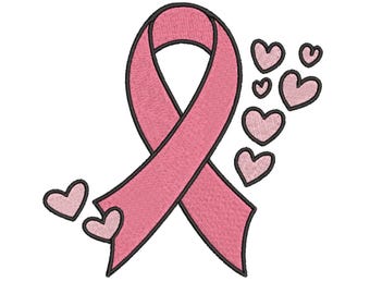 Heart Burst Cancer Ribbon Machine Embroidery Design, Breast Cancer Embroidery Design