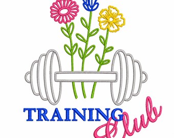 Weight training weightlifting Machine Embroidery Design, Weight Training Club embroidery design, Woman weights