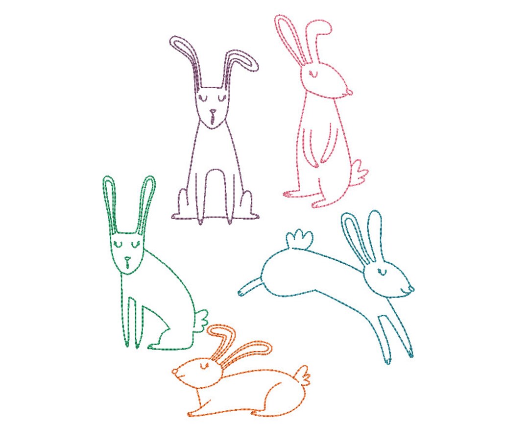 Standing Rabbit Embroidery Design Collection of Rabbit Machine Embroidery Design, 5 Designs, Easter Bunny ...