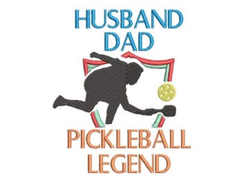 Design de bordado à máquina para pai, marido e lenda do pickleball, design de bordado de pickleball, bastidor 4x4, bordado de toalha de pickleball
