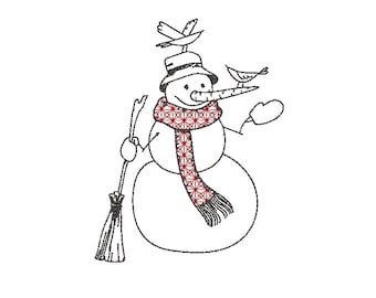 Scarf Snowman Machine Embroidery Design, 2 sizes, Winter Christmas Embroidery Design, 4x4 hoop and 5x7 hoop