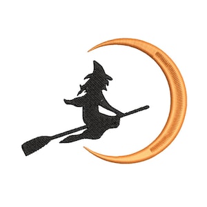 Moon Witch Machine Embroidery Design, 2 Sizes - Halloween embroidery design - Witch embroidery design,