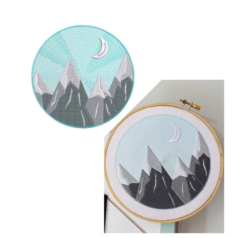 Round Snowcapped Mountain Machine Embroidery Design, Round hoop embroidery design, snow design, Forest pattern, mountain embroidery design image 4