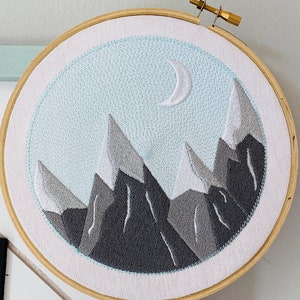 Round Snowcapped Mountain Machine Embroidery Design, Round hoop embroidery design, snow design, Forest pattern, mountain embroidery design image 2