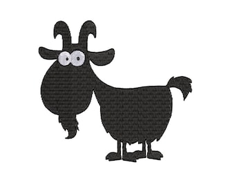 Diseño de bordado a máquina de silueta de cabra graciosa con y sin texto - guardería, niños, animales, granja, bastidor de 4x4, 2 tamaños