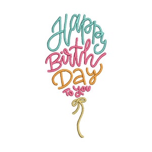 Pode incluir: Texto "Feliz aniversário para você" em forma de balão colorido com um cordão amarelo.