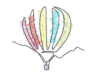 Colorful Sketch Hot Air Balloon Machine Embroidery Design, Quick Stitch