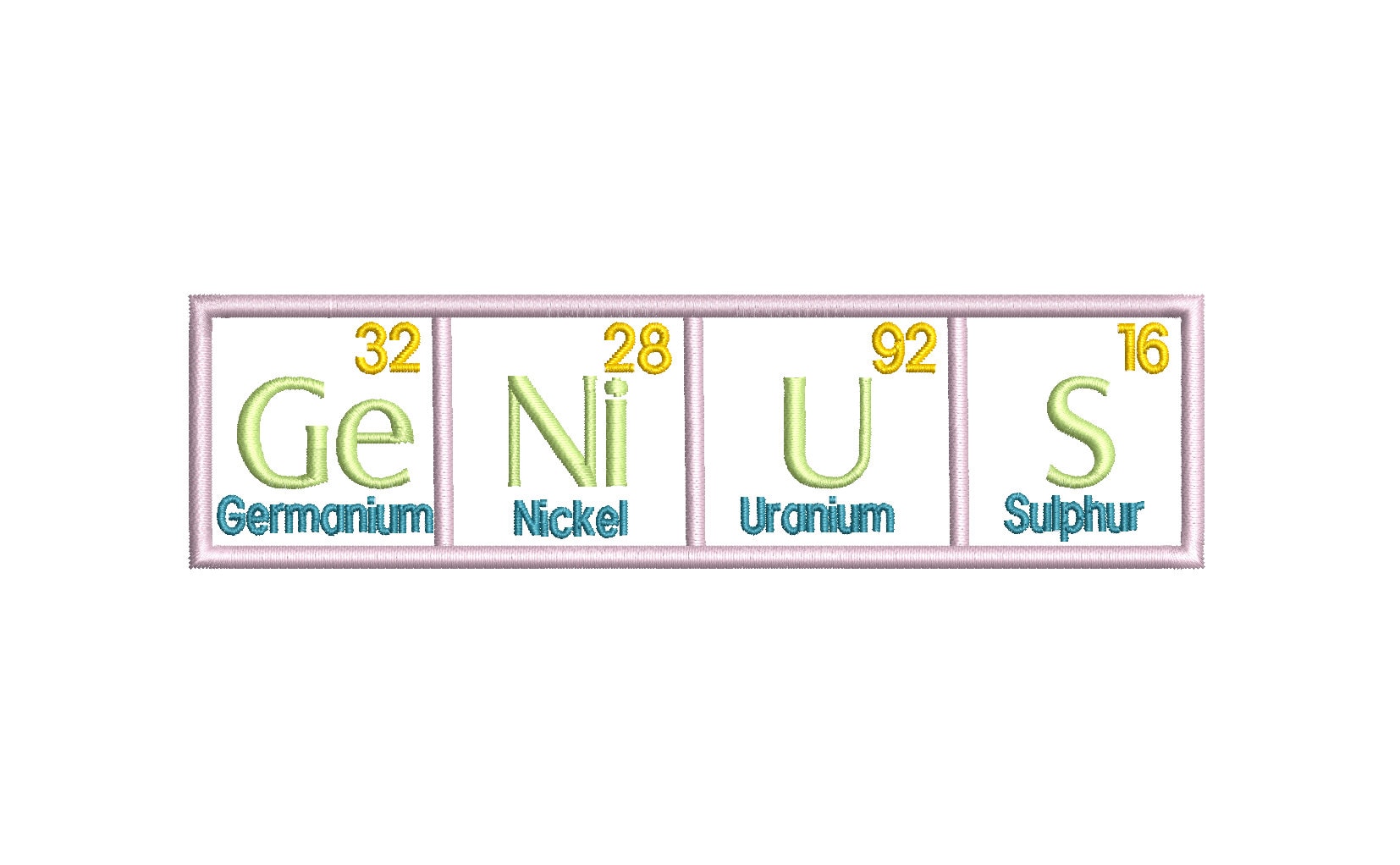 Genius Science Elements Genius Periodic Table of Elements Machine Embroidery Design, 5x7 Hoop ...