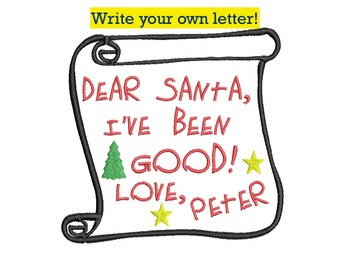 Blank Santa Letter Christmas Embroidery Design, 2 sizes, 4x4 and 5x7 hoop, Christmas List embroidery design, Christmas machine embroidery