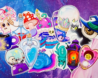 Witchy Cute Glossy Sticker Set - 16 pcs - Medium/Large Size 2-3 in