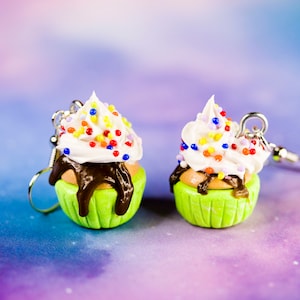 Tiny Kawaii Mint Chocolate Cupcake Earrings - Polymer clay - Durable - Lightweight - Nickel free - Cute Gifts