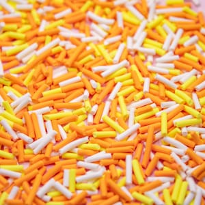 FAKE Tiny Halloween Candy Corn Sprinkles 10g Bag - polymer clay, use in crafts, nail art, decoden, slime charms, jewelry making