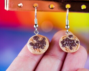 Tiny Kawaii Chocolate Chip Cookie Dangle Earrings - Lightweight - Nickel Free - Polymer Clay