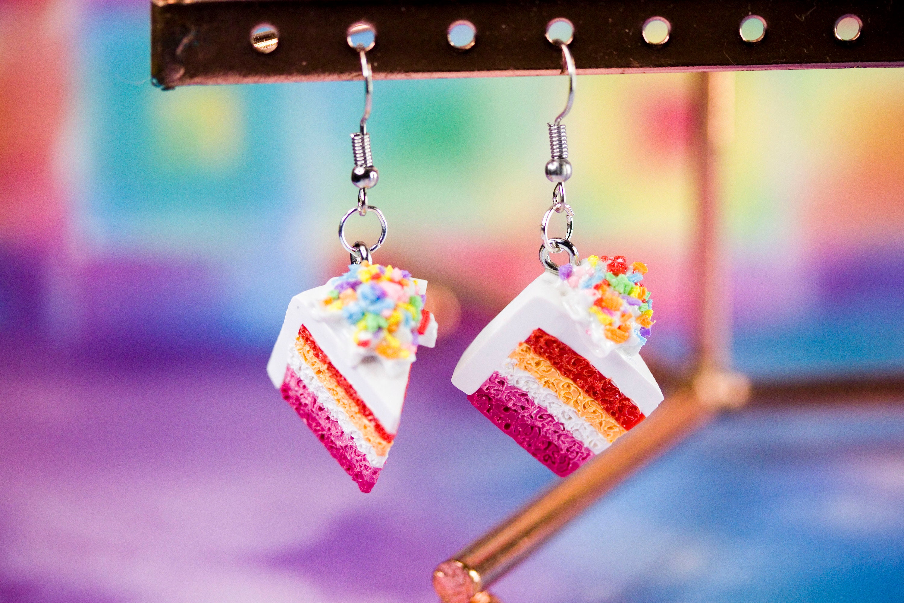 Kawaii LGBT+ Lesbian Pride Flag Cake Earrings w/Frosting and Sprinkles