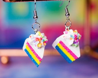 Kawaii LGBT+ Pansexual Pride Flag Cake Earrings w/Frosting and Sprinkles