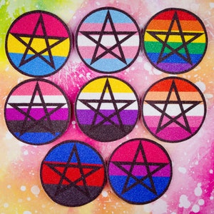 LGBTQ+ Glitter Pagan Pentacle Stickers 2in Large