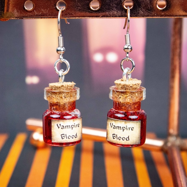 Vampire Blood - Tiny Glass Vial Dangle Earrings - Oddities - Cute - Nickel Free