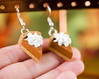 Tiny Pumpkin Pie Autumn Dangle Earrings - Polymer Clay - Lightweight