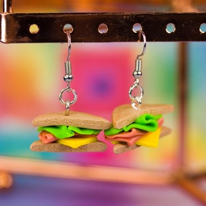 Tiny Kawaii Sandwich Dangle Earrings - Polymer Clay - Nickel Free - Lightweight