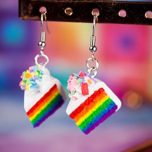 Kawaii LGBT+ Rainbow Pride Flag Cake Earrings w/Frosting and Sprinkles