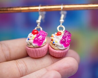 Tiny Sweet Cupcake Gummy Bear Earrings- Nickel Free - Lightweight
