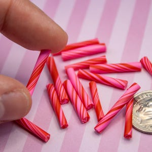15 FAKE Miniature Cherry Candy Cane Sticks - polymer clay, for crafting, decoden, dollhouse, slime charms