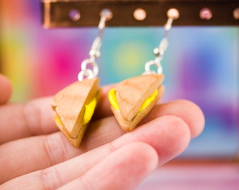 Tiny Grilled Cheese Sandwich Dangle Earrings - Polymer Clay - Nickel Free