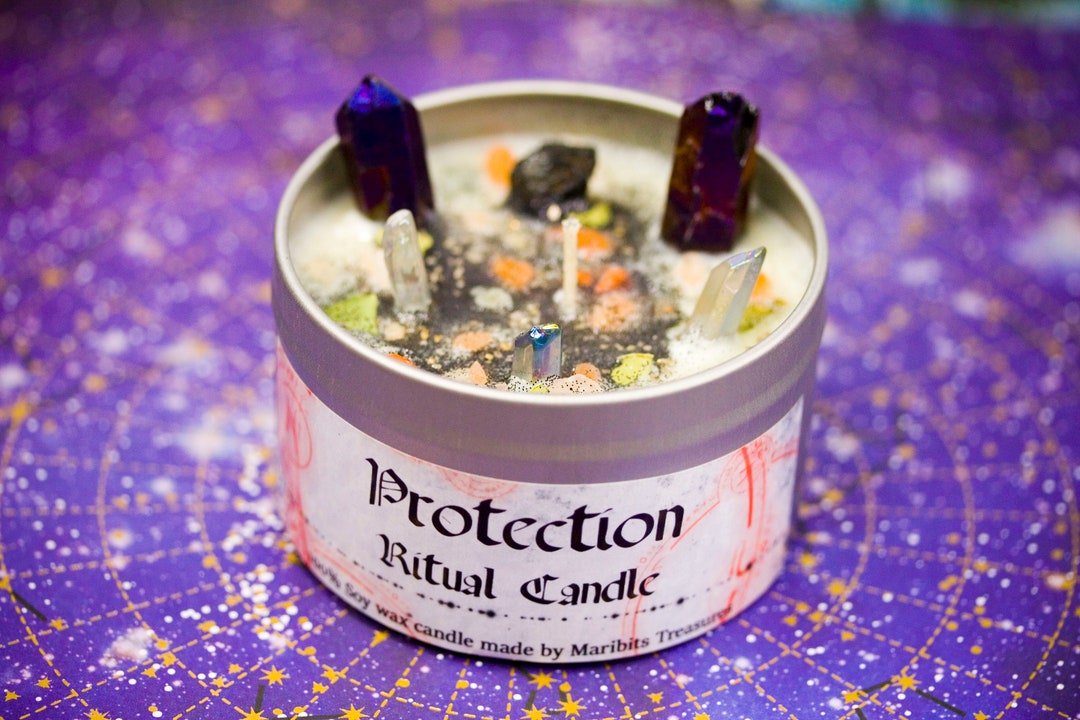 Protection Ritual Candle 5.5 Oz - 100% Soy - Essential Oils - Crystals ...