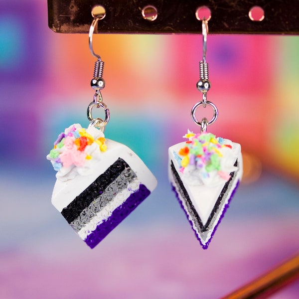 Kawaii LGBT+ Ace Pride Flag Cake Earrings w/Frosting and Sprinkles