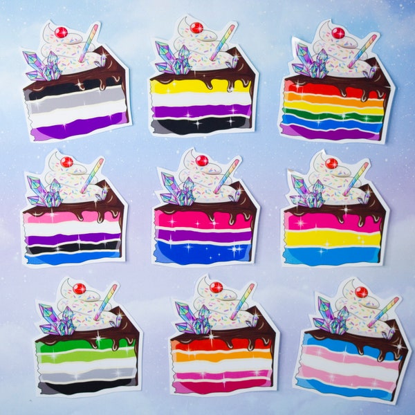 LGBT+ Crystal Cake Slice Vinyl Gloss Stickers