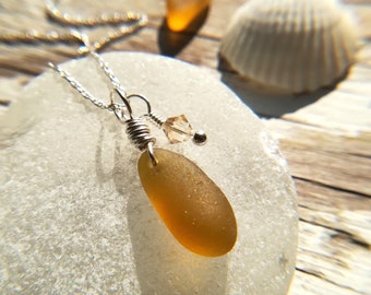 Caramel || Sea Glass Necklace || Genuine Sea Glass || Sterling Silver || Ocean Lover Gift