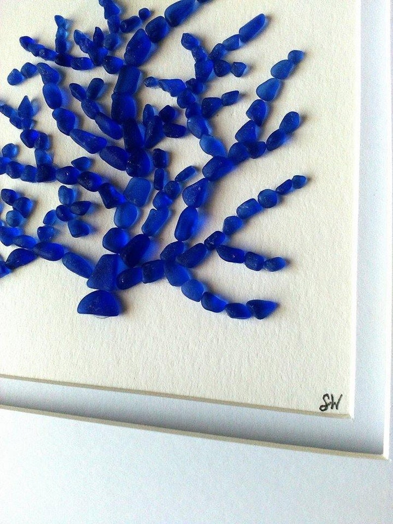 Sea Glass Art Cobalt Blue Coral Beach Art Real Sea Etsy