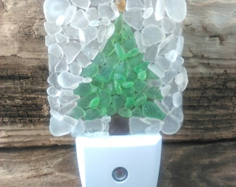 Christmas Tree Night Light || Genuine Sea Glass ||  LED Night Light || Christmas Decor