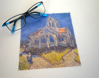 Brillenpoetsdoekje, Van Gogh, Brillenreiniging, Microvezelreiniging, Schermreiniger, De kerk in Auvers