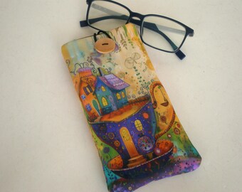 Glasses case, Whimsical teacup house glasses sleeve, Eyeglasses case, sunglasses sleeve