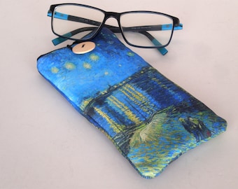 Van Gogh glasses case, Fabric eyeglass sleeve, Cover for sunglasses, Starry Night Over the Rhone, Glass sleeve