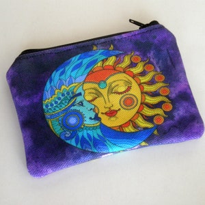 Monedero, Bolsa pequeña con cremallera, Cartera para tarjetas, Sol y luna, Monedero sol