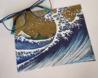 Glasses cleaning cloth, Katsushika hokusai, The great wave, Glasses cleaning, Microfiber cleaning