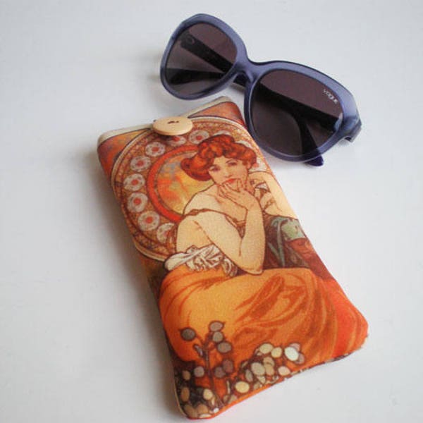 Étui à lunettes, étui de lunettes de soleil, étui à lunettes, Étui pour lunettes de soleil, Alphonse Mucha Art, pochette de lunettes, Art Nouveau, Mucha, vintage